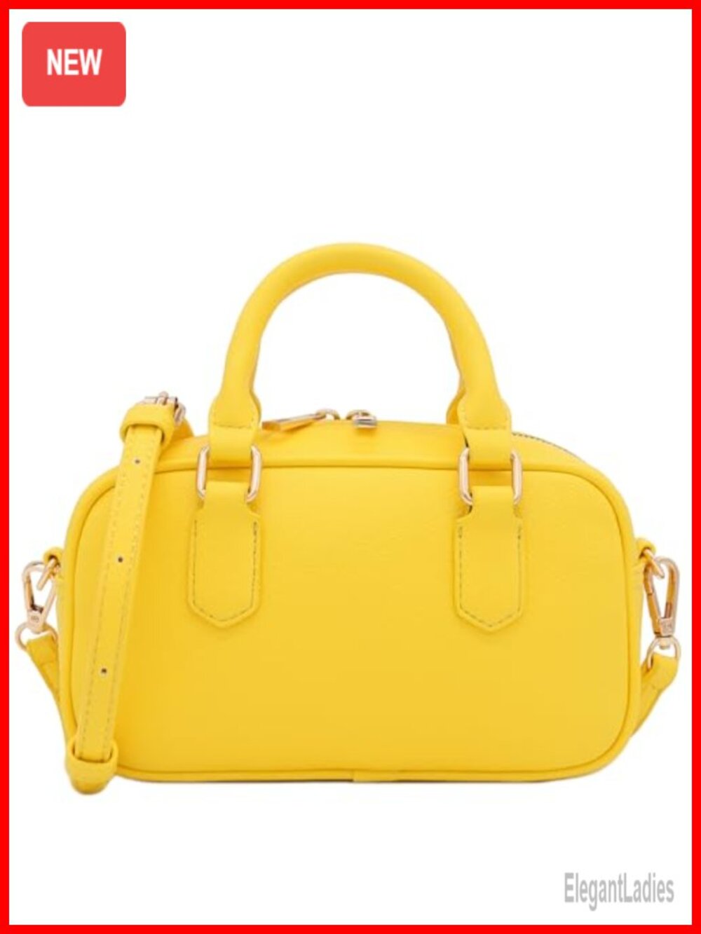 Mini PU Leather Satchel Crossbody Bag Top Handle Gold Hardware